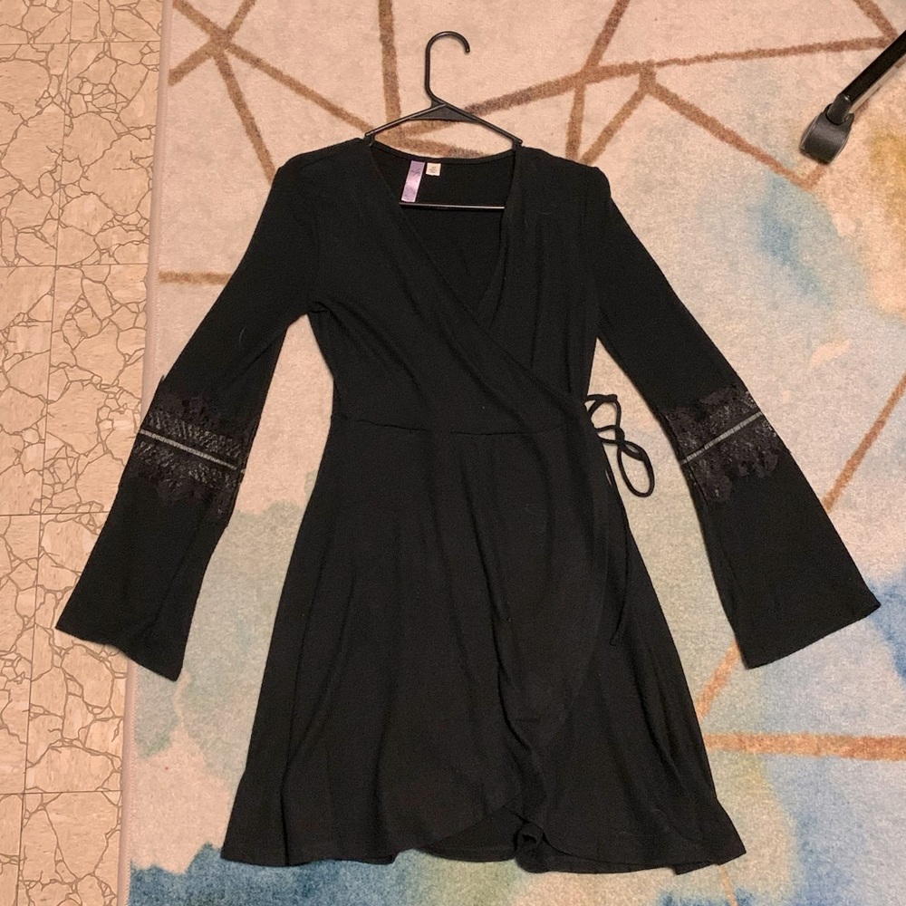 Alya Black Wrap Dress With Bat Wing Sleeves